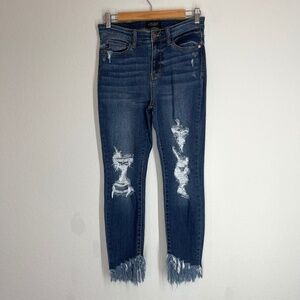 Judy Blue Skinny Fit Jeans Women's 5/27 Distressed Denim Frayed Hem